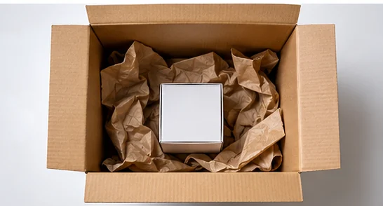 Ejemplo de una caja de cartón demasiado grande para un producto pequeño