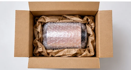 Producto acomodado correctamente dentro de una caja con material de protección