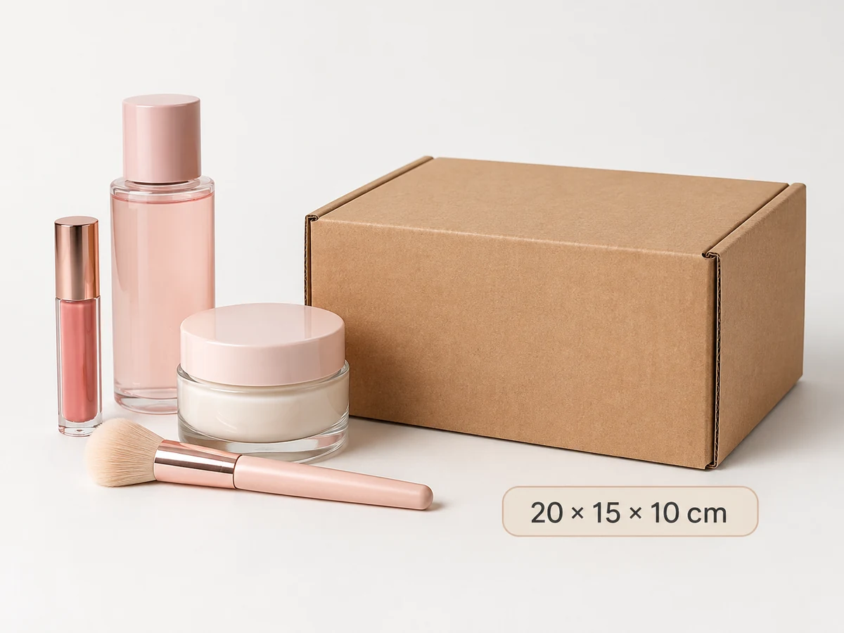 Caja de ejemplo para cosméticos y productos de belleza de 20 por 15 por 10 centímetros