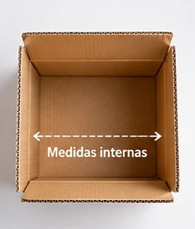 Medidas internas de una caja de cartón y espacio disponible para el producto
